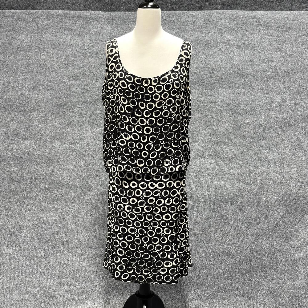 Ellen Tracy Skirt Set Womens 18 Black White Circle Print Silk Tank Top A Line